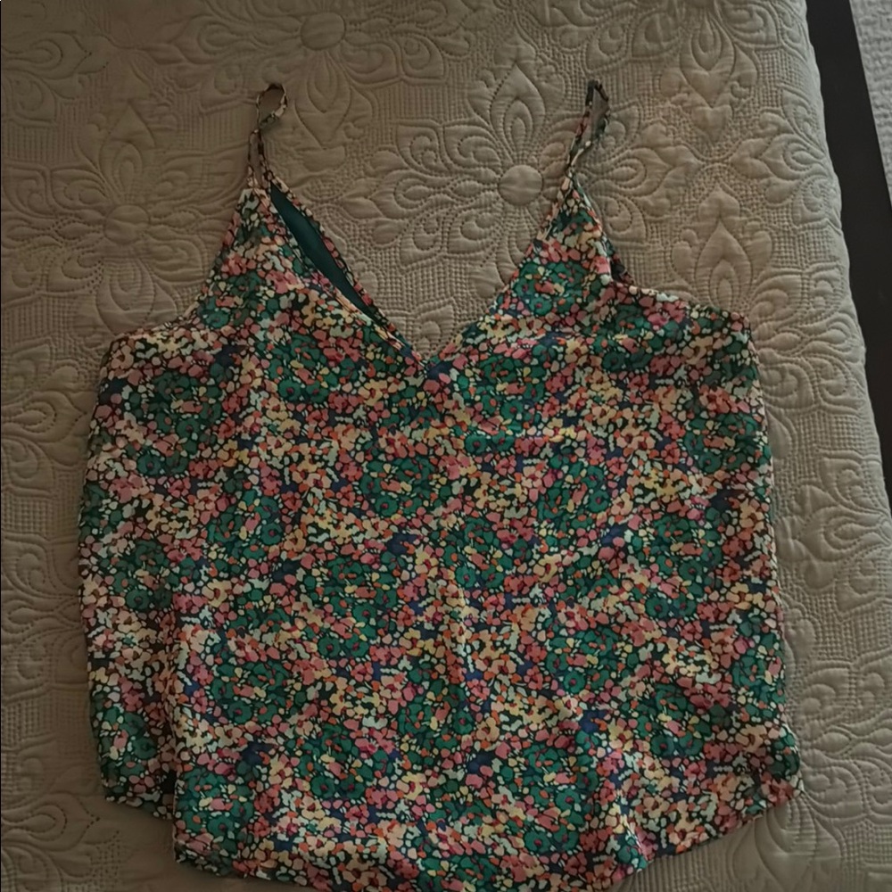 LOFT Pink Green Floral Multi Camisole with Spaghetti Straps Flowy Top